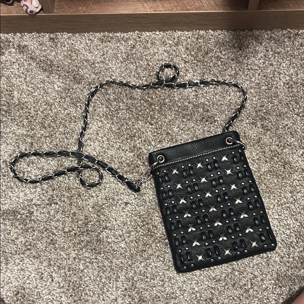Elegant Black Crossbody Bag with Silver Accents